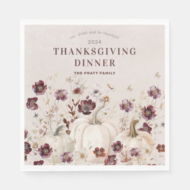 2024 Thanksgiving Dinner Pumpkin Wildflower Napkins (Front)