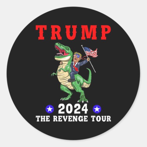2024 The Revenge Tour Riding Dinosaur American Fla Classic Round Sticker