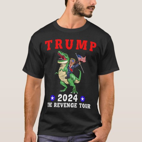 2024 The Revenge Tour Riding Dinosaur American Fla T_Shirt