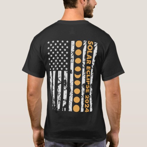 2024 Total Solar Eclipse American Flag Back Print T_Shirt