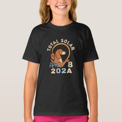 2024 Total Solar Eclipse Cartoon Dog T_Shirt
