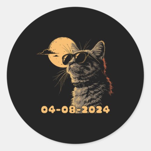 2024 Total Solar Eclipse Cat Watching Total Solar  Classic Round Sticker