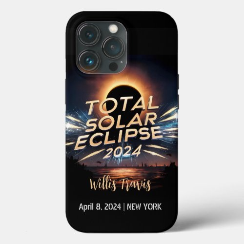 2024 Total Solar Eclipse Custom Name  Location iPhone 13 Pro Case