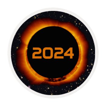 2024 Total Solar Eclipse Date Starry Sky Edible Frosting Rounds by GigaPacket at Zazzle