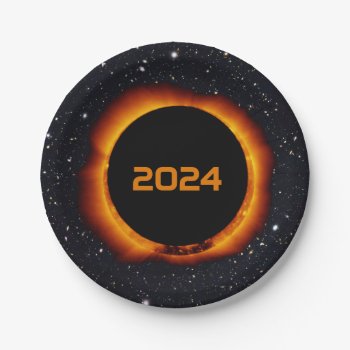 2024 Total Solar Eclipse Date Starry Sky Paper Plates by GigaPacket at Zazzle
