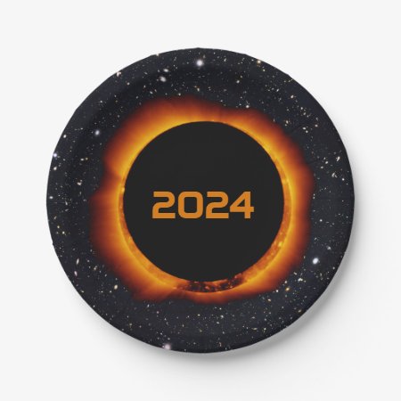 2024 Total Solar Eclipse Date Starry Sky Paper Plates
