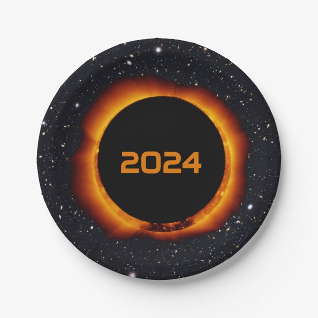 2024 Total Solar Eclipse Date Starry Sky Paper Plates (Front)