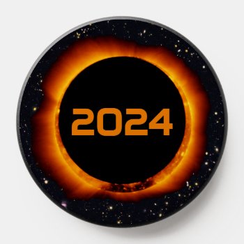 2024 Total Solar Eclipse Date Starry Sky Popsocket by GigaPacket at Zazzle
