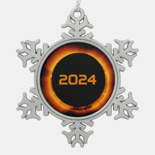 2024 Total Solar Eclipse Date Starry Sky Snowflake Pewter Christmas Ornament