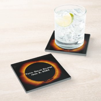 2024 Total Solar Eclipse Glass Coaster by GigaPacket at Zazzle