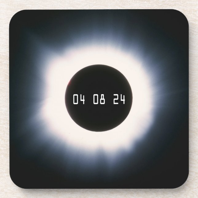 2024 Total Solar Eclipse in Black and White Drink Coaster (Front)