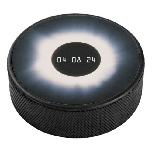 2024 Total Solar Eclipse in Black and White Hockey Puck