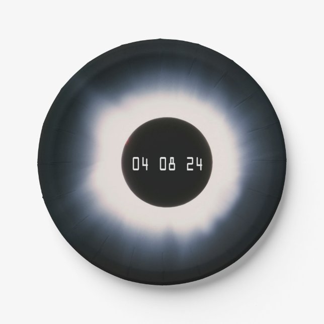 2024 Total Solar Eclipse in Black and White Paper Plates (Front)