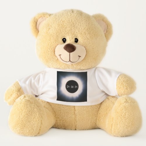 2024 Total Solar Eclipse in Black and White Teddy Bear