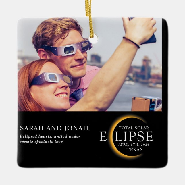 2024 Total Solar Eclipse Photo Couples Gifts Ceram Ceramic Ornament (Front)