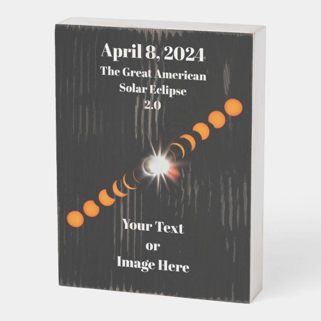 2024 Total Solar Eclipse Retractable Wooden Box Sign (Angled Vertical)