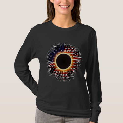 2024 Total Solar Eclipse Totality USA Flag Graphic T_Shirt