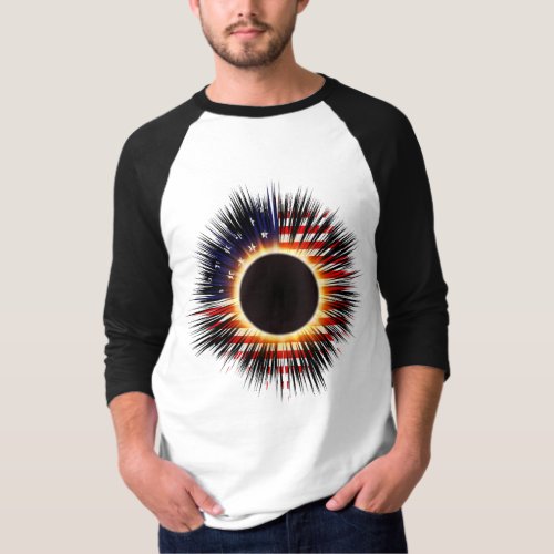 2024 Total Solar Eclipse Totality USA Flag Graphic T_Shirt