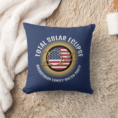 2024 TOTAL SOLAR ECLIPSE USA Family Watch Party Throw Pillow
