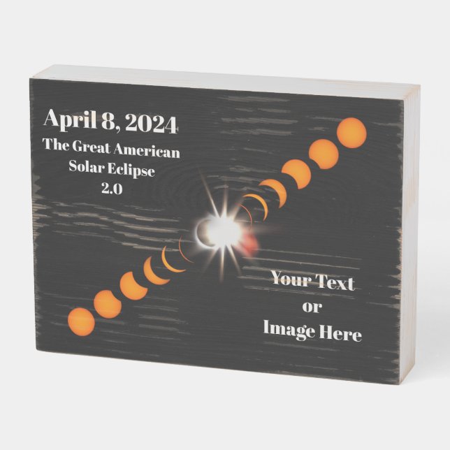 2024 Total Solar Eclipse Wooden Box Sign (Angled Horizontal)