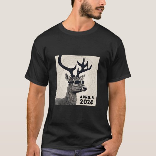 2024 Total Sun Moon Eclipse April 8 Watching Deer  T_Shirt