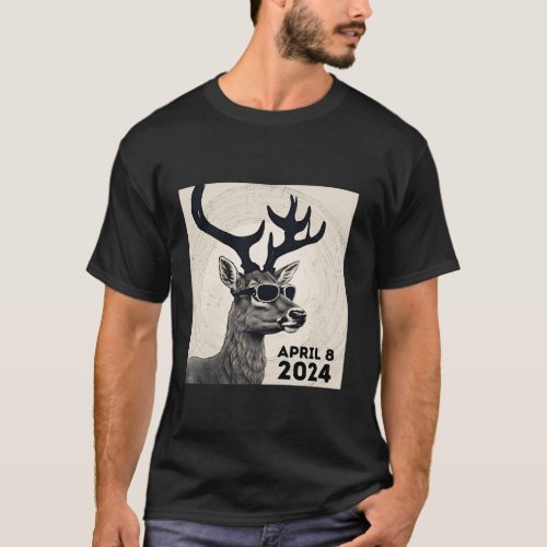 2024 Total Sun Moon Eclipse April 8 Watching Deer  T_Shirt