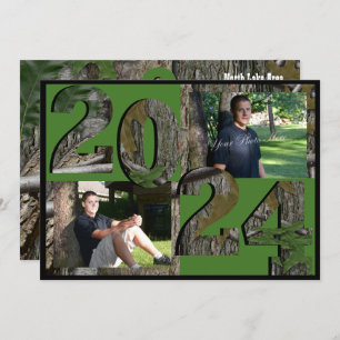 2024 Tree Camo Graduation Twin Photo Hunter Green Invitation