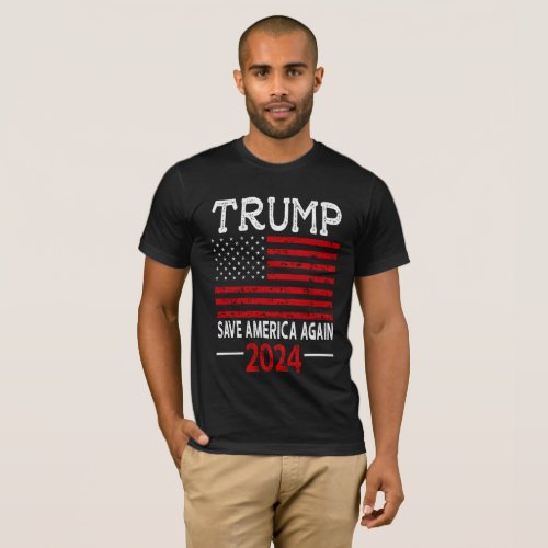 2024 Trump Save America Again USA Flag T_Shirt