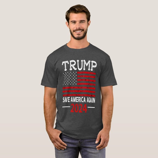 2024 Trump Save America Again USA Flag T-Shirt (Front Full)