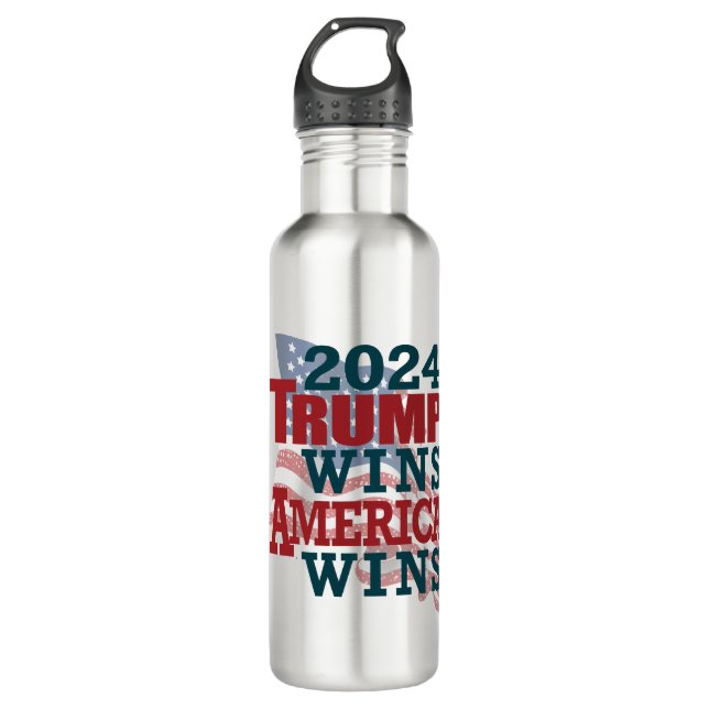 2024 Trump Wins - America Wins Stainless Steel Water Bottle (Front)