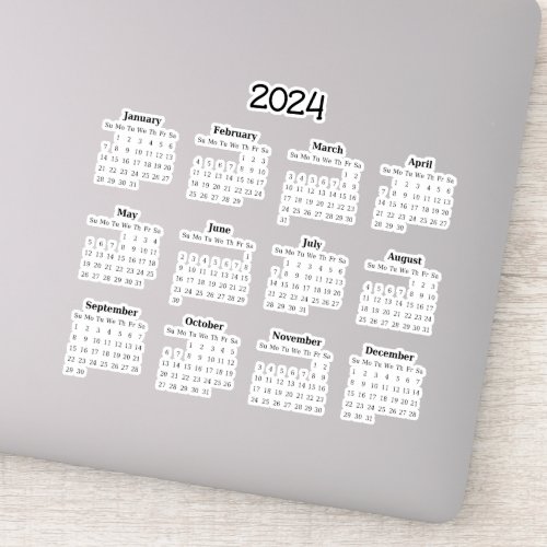 2024 Twelve Month Calendar Cutout  Sticker