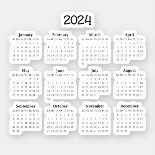 2024 Twelve Month Calendar Cutout  Sticker