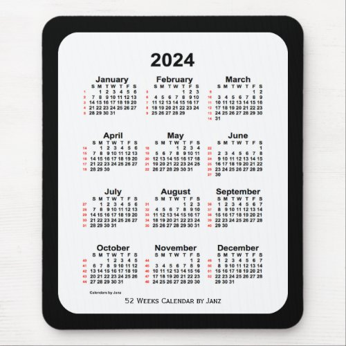 2024 Two Tone Black 52 Week Calendar by Janz Mouse Pad