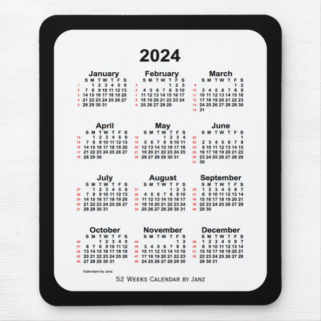 2024 Two Tone Black 52 Week Calendar By Janz Mouse Pad 