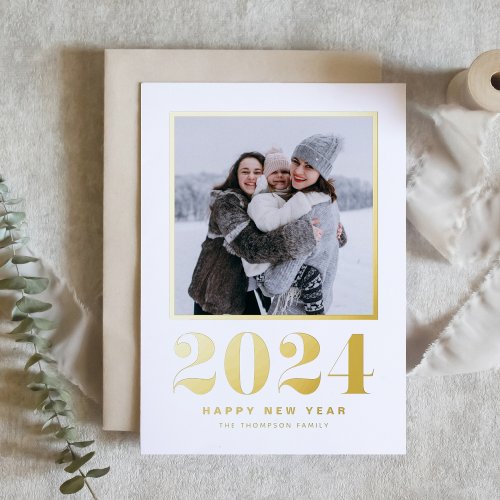 2024 Typography Happy New Year Photo Foil Holiday Card