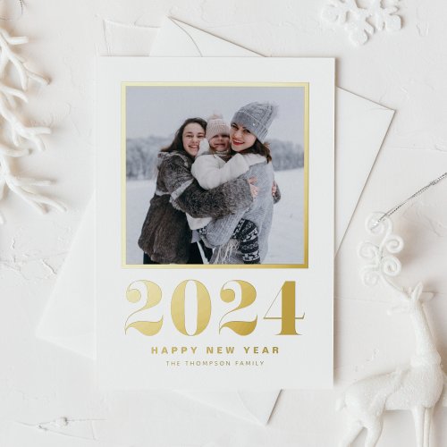 2024 Typography Happy New Year Photo Foil Holiday Card