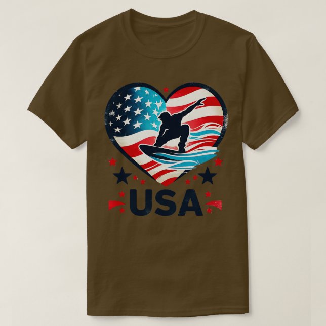 2024 USA American Flag Surfer Graphic Surfboard Vi T-Shirt (Design Front)