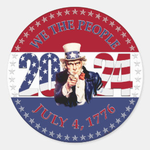 2024 USA Flag We The People Uncle Sam Classic Round Sticker