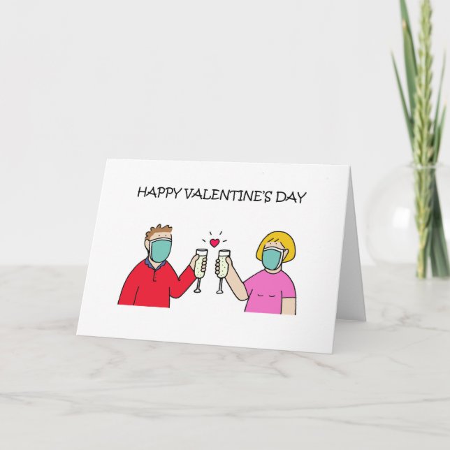 2024 Valentine Couple Wearing Face Masks Card (Front)
