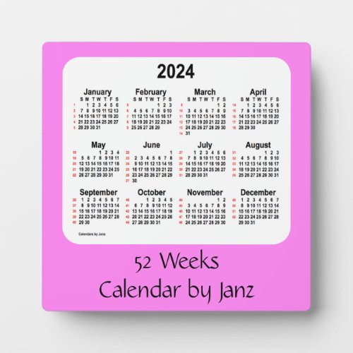 2024 Violet 52 Weeks Calendar by Janz Plaque