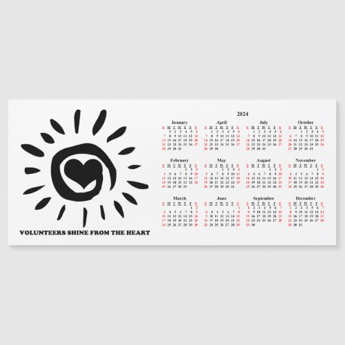 2024 Volunteers Shine Heart Magnetic Calendar Card