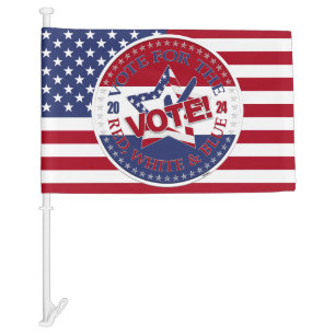 2024 Vote For The Red, White Blue VOTE! Star Check Car Flag