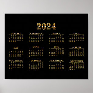 2024 Wall Calendar Black/Gold  Poster