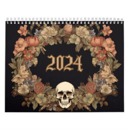 2024 Wall Calendar. Gothic, Skull Calendar.  Calendar