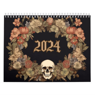 2024 Wall Calendar. Gothic, Skull Calendar.  Calendar