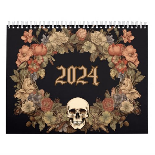 2024 Wall Calendar Gothic Skull Calendar  Calendar