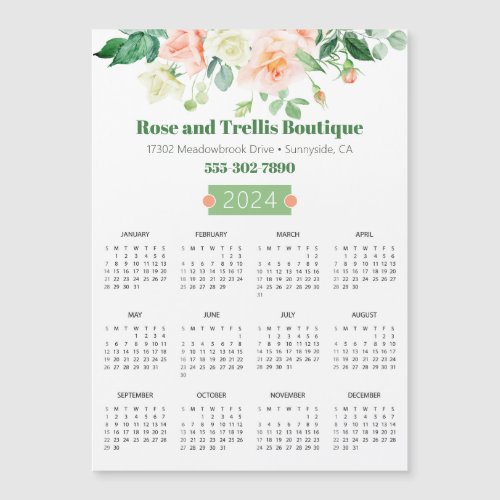 2024 Watercolor Roses Business Calendar Magnet