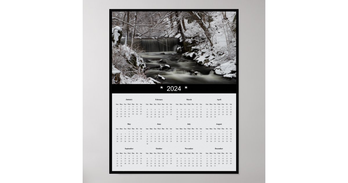 2024 Waterfall at Vanderbilt Mansion Wall Calendar Poster Zazzle