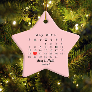 2024 Wedding Date Star Calendar Married Ceramic Ornament
