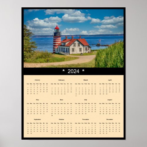 2024 West Quoddy Head Lighthouse Wall Calendar Poster